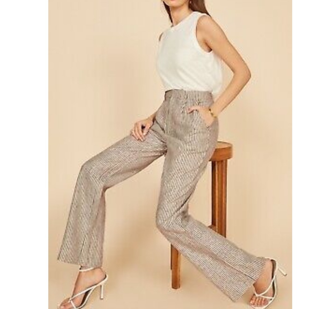 Reformation white stripe linen cello pant